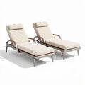 Bain de soleil en aluminium avec coussins rembourrés beige et pieds en bois 200 x 70 x 40cm