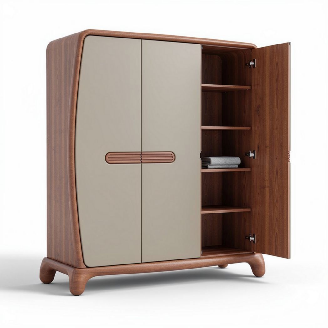 Armoire en bois avec portes beige et étagères intérieures 80 x 40 x 120cm