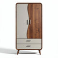 Armoire en bois avec portes courbées et tiroirs gris de 90 x 45 x 180 cm
